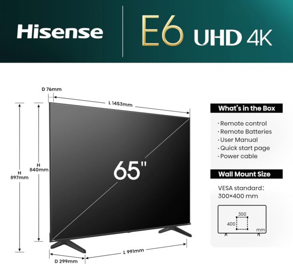 Hisense 65E6NTUK – 65” UHD Smart TV, Dolby Vision, Game Mode+ (Class E) - Image 4