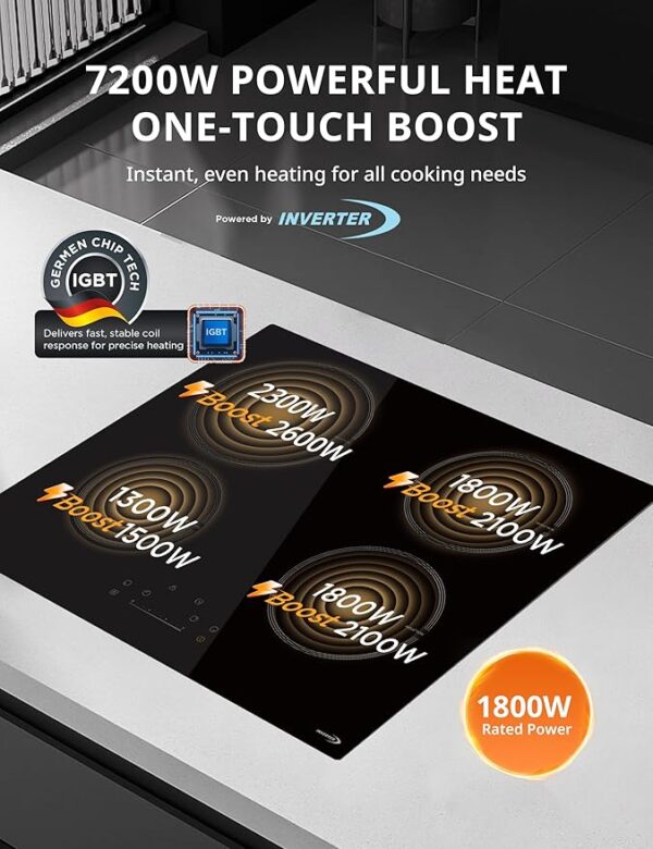 COMFEE' Induction Hob 7400 WATT with 4 Zones - Image 4